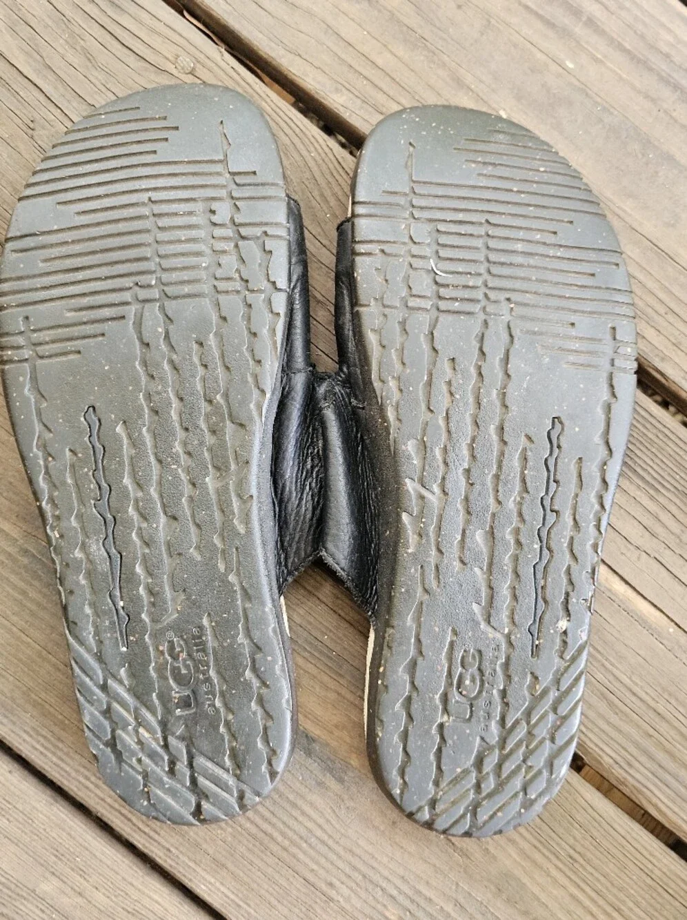 Ugg Men's Black Leather Dual-Buckle Slide Sandals Size 11